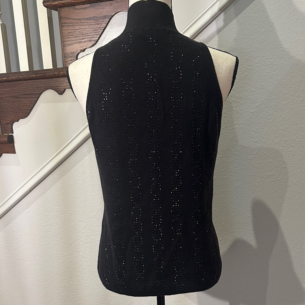 White House Black Market Sparkling Black Sleeveless Sweater - Picture 4 of 5